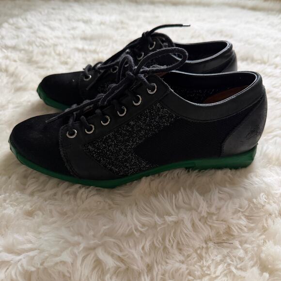 John Fluevog Asteroid Derby Black & Green Shoes - Picture 10 of 11